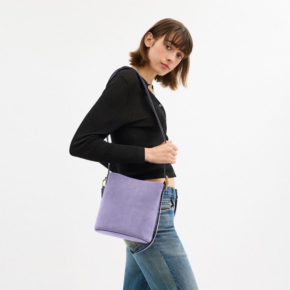 Coach Bleeker Bucket Bag 21 Violet Mist Suede Leather NWT - Picture 6 of 7